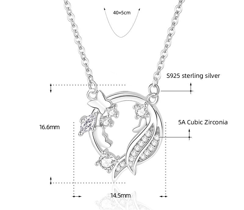 Butterfly & Blossom Silver Necklace | Pendant with Zircon Sparkle