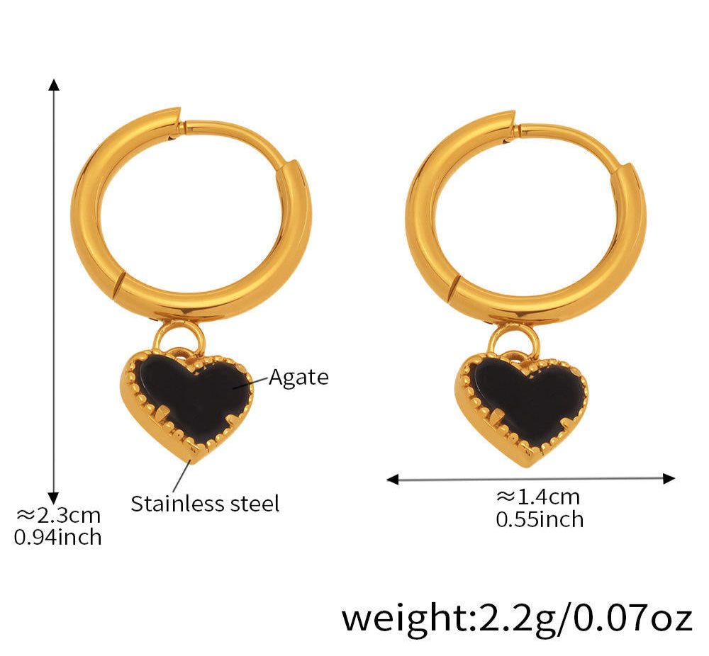 Black Agate Heart Stud Earrings