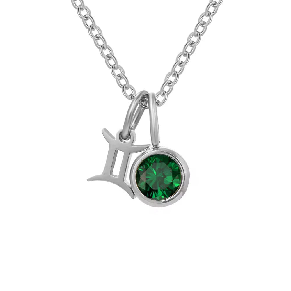 18K Gold-Plated Zodiac & Birthstone Pendant Necklace for Women
