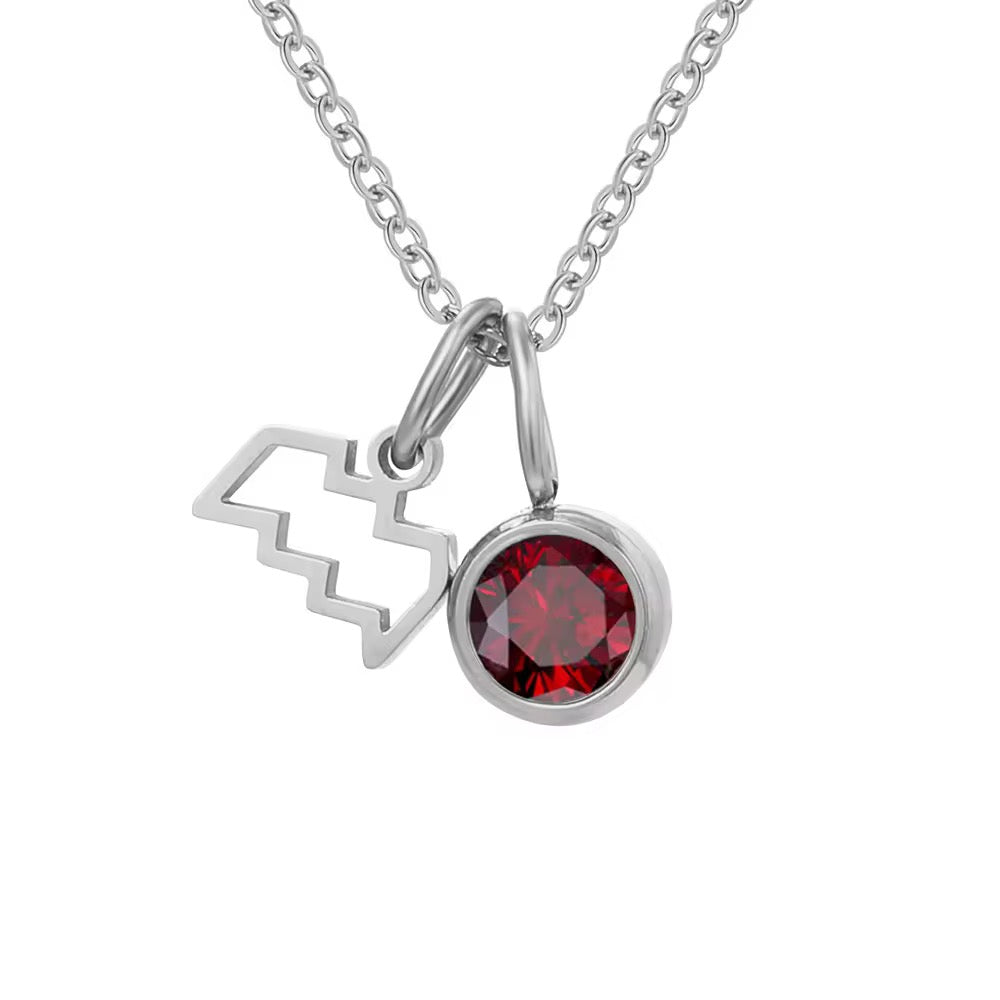 18K Gold-Plated Zodiac & Birthstone Pendant Necklace for Women