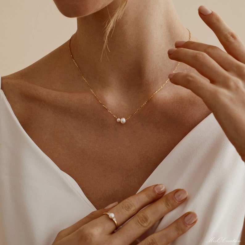 Stainless Steel Pearl Necklace with 14K Gold Plating