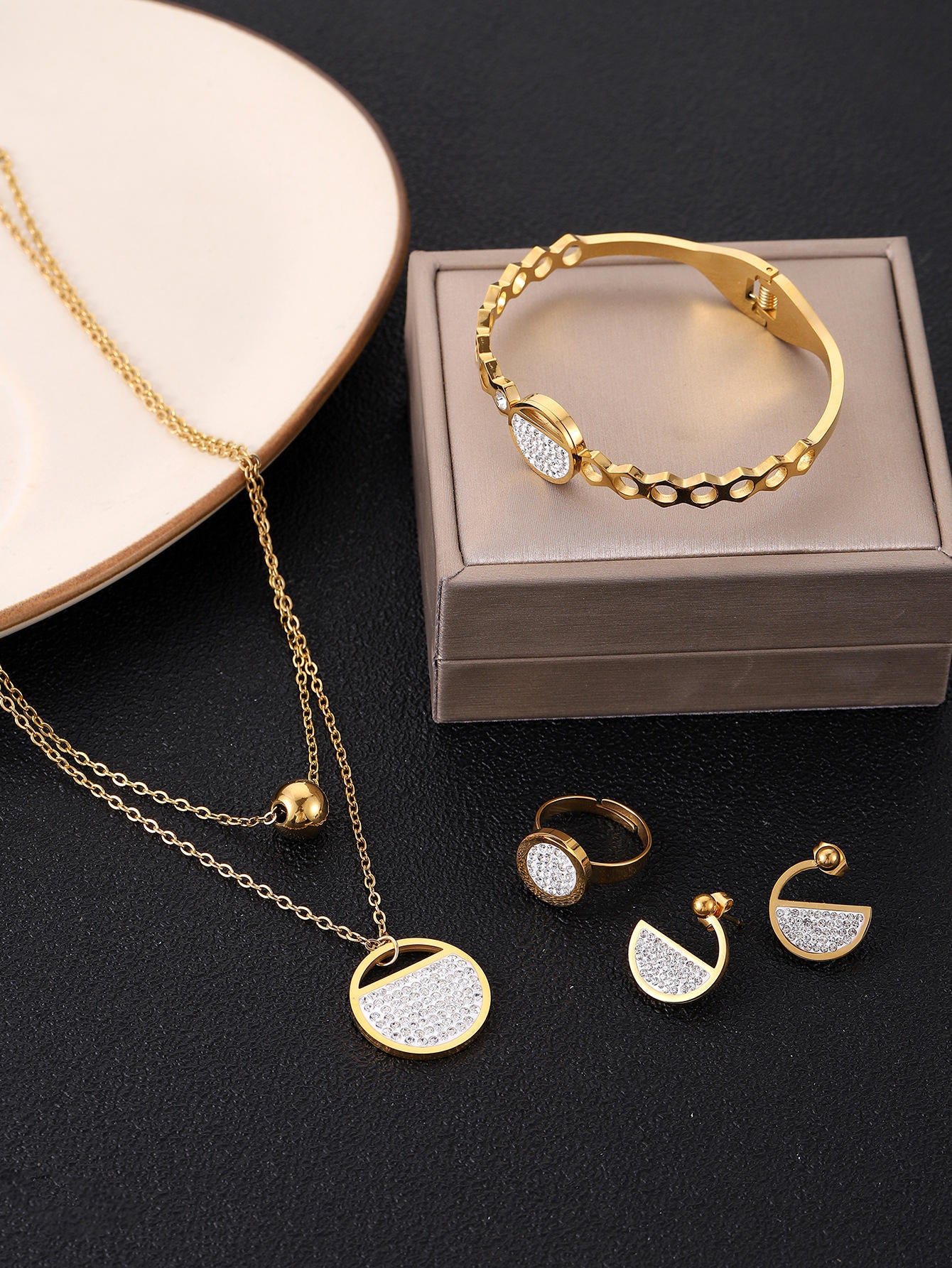 Elegant Gold-Plated Necklace & Earrings Set