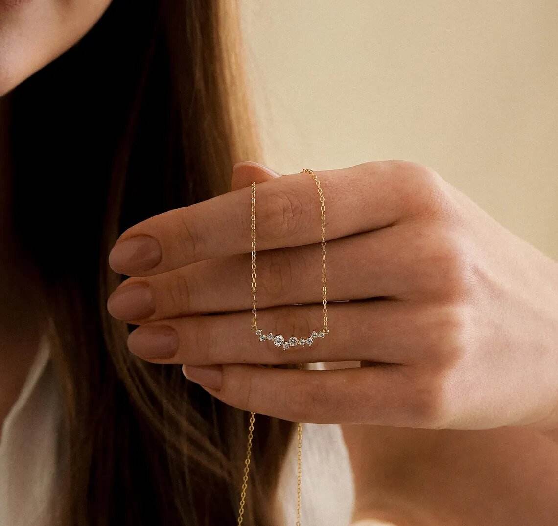 Diamond Row Necklace with Smile Pendant