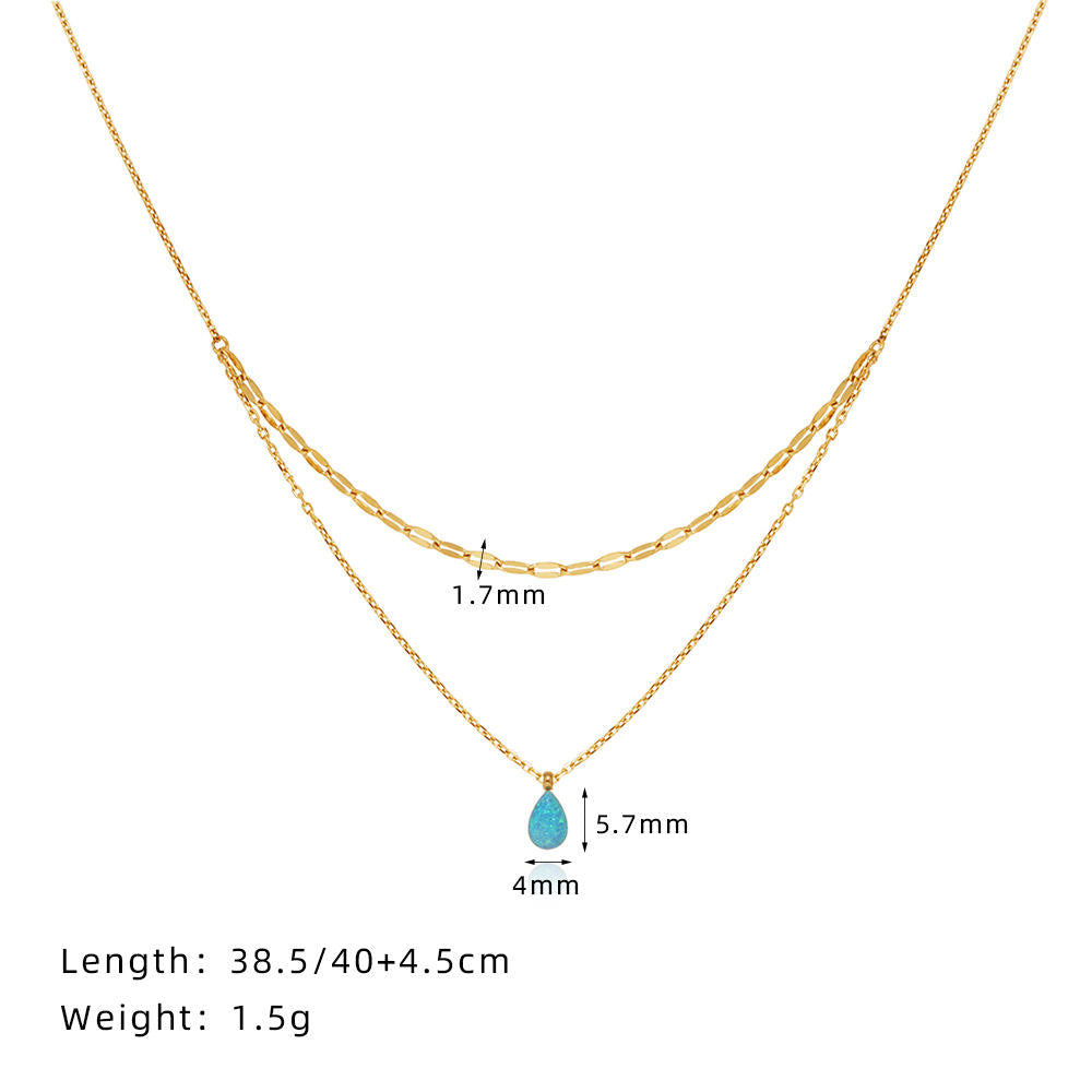 Gold-Plated Opal Drop Necklace – Dainty Double Layer Jewelry for Women