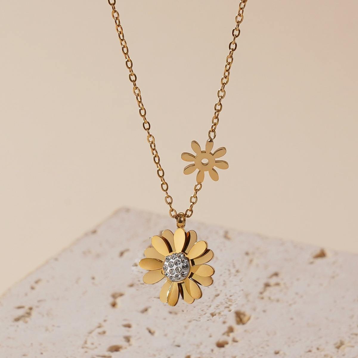 Gold-Plated Zircon Daisy & Sunflower Jewelry Set for Women