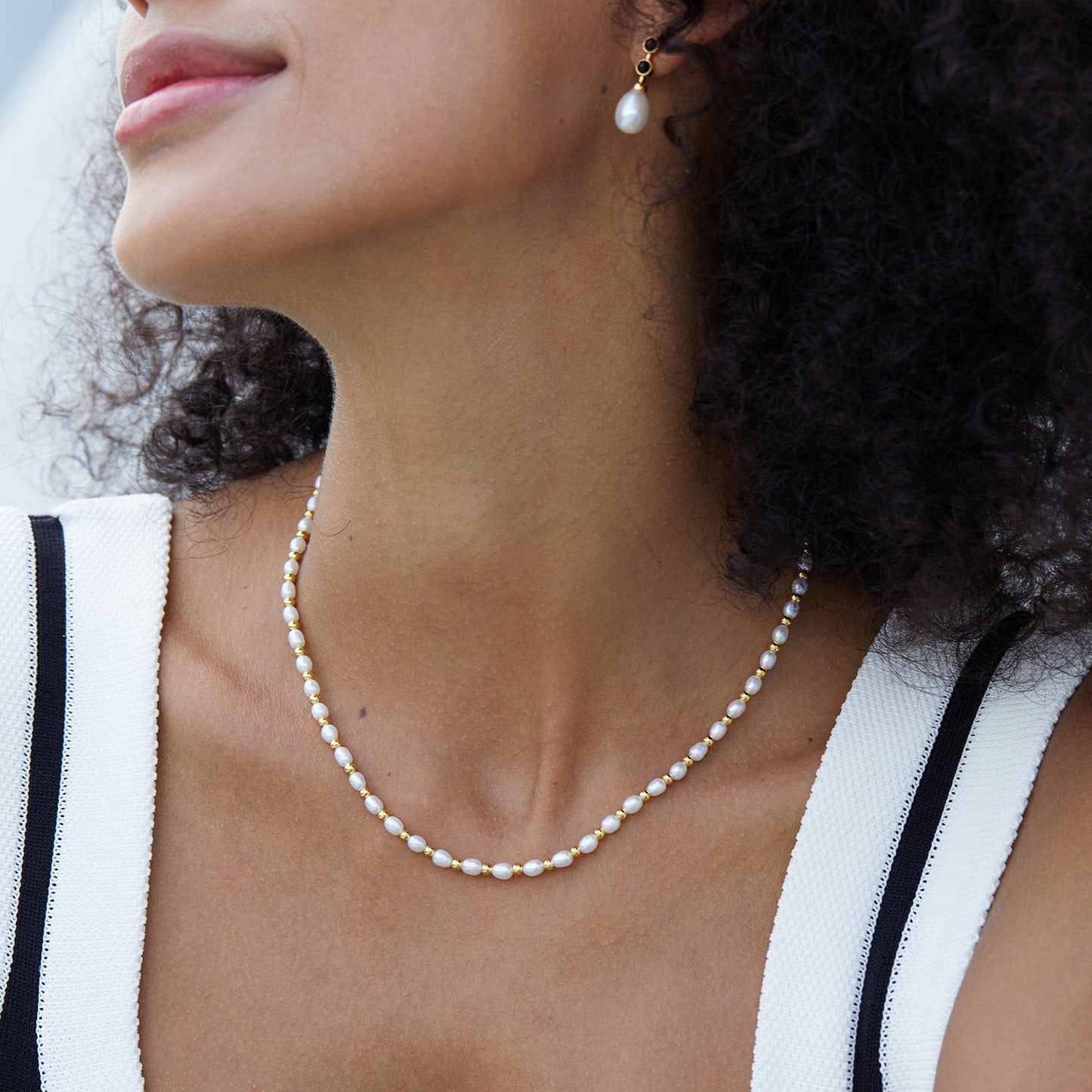 18K Gold-Plated Women's Necklace with Turquoise & Geometric Beads