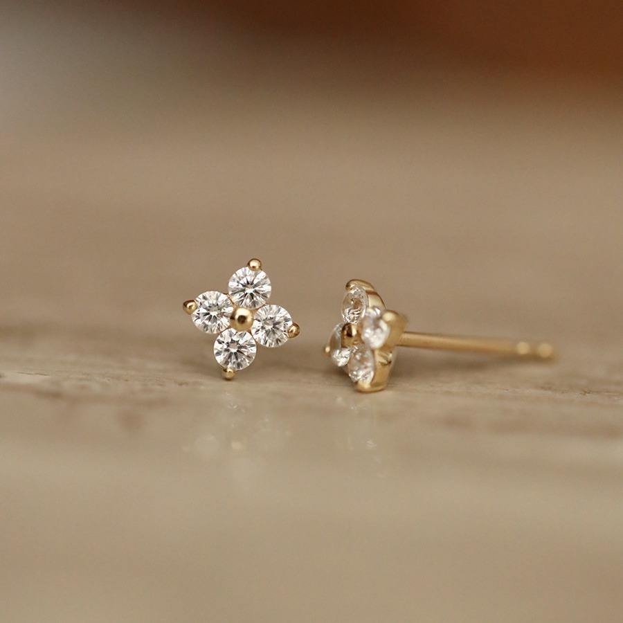 Gold Plated Four-Leaf Clover Stud Earrings