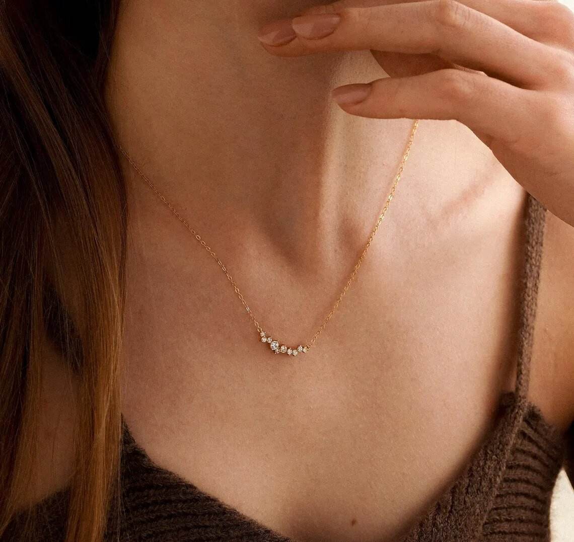 Diamond Row Necklace with Smile Pendant