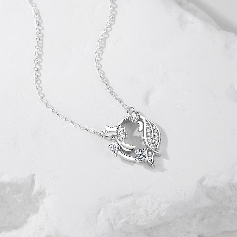 Butterfly & Blossom Silver Necklace | Pendant with Zircon Sparkle