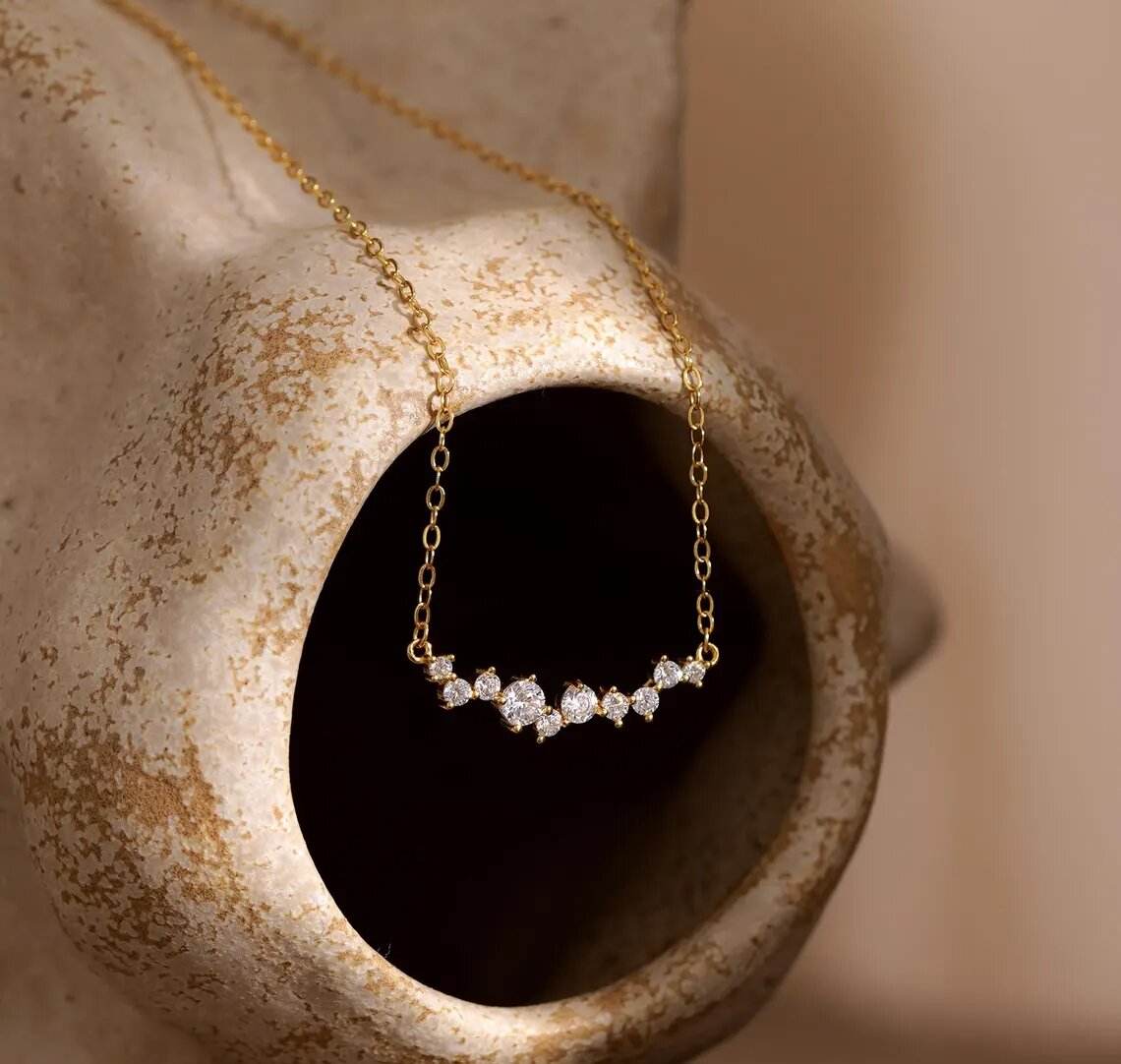 Diamond Row Necklace with Smile Pendant