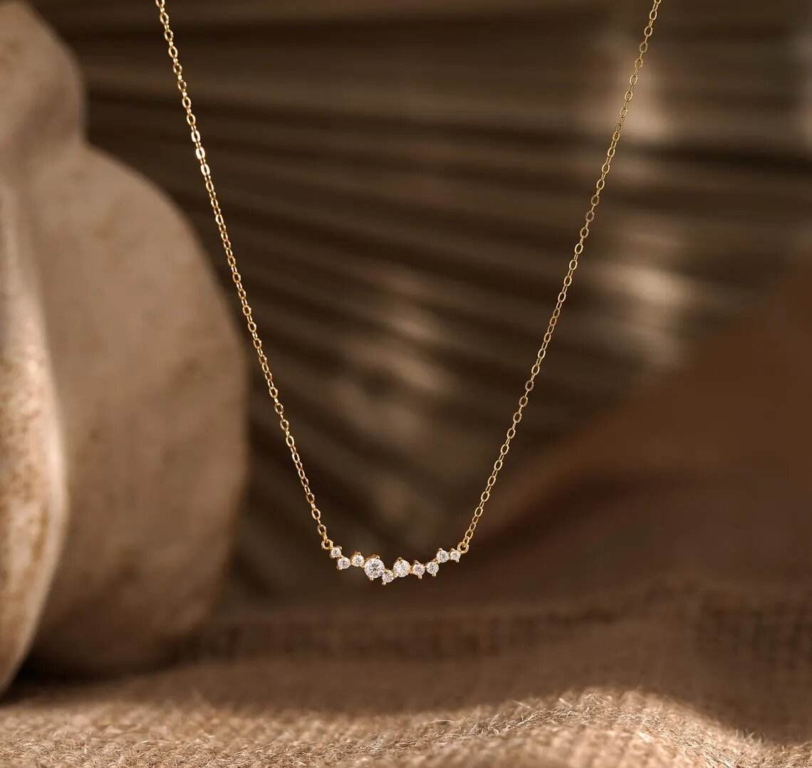 Diamond Row Necklace with Smile Pendant