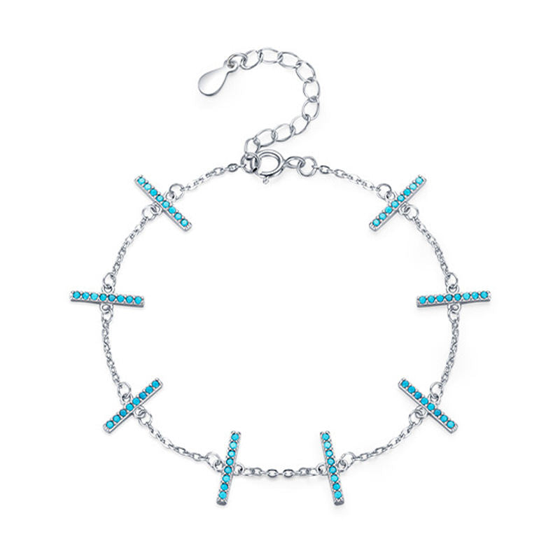 Sterling Silver Gold-Link Charm Bracelet with Turquoise & Geometric Design