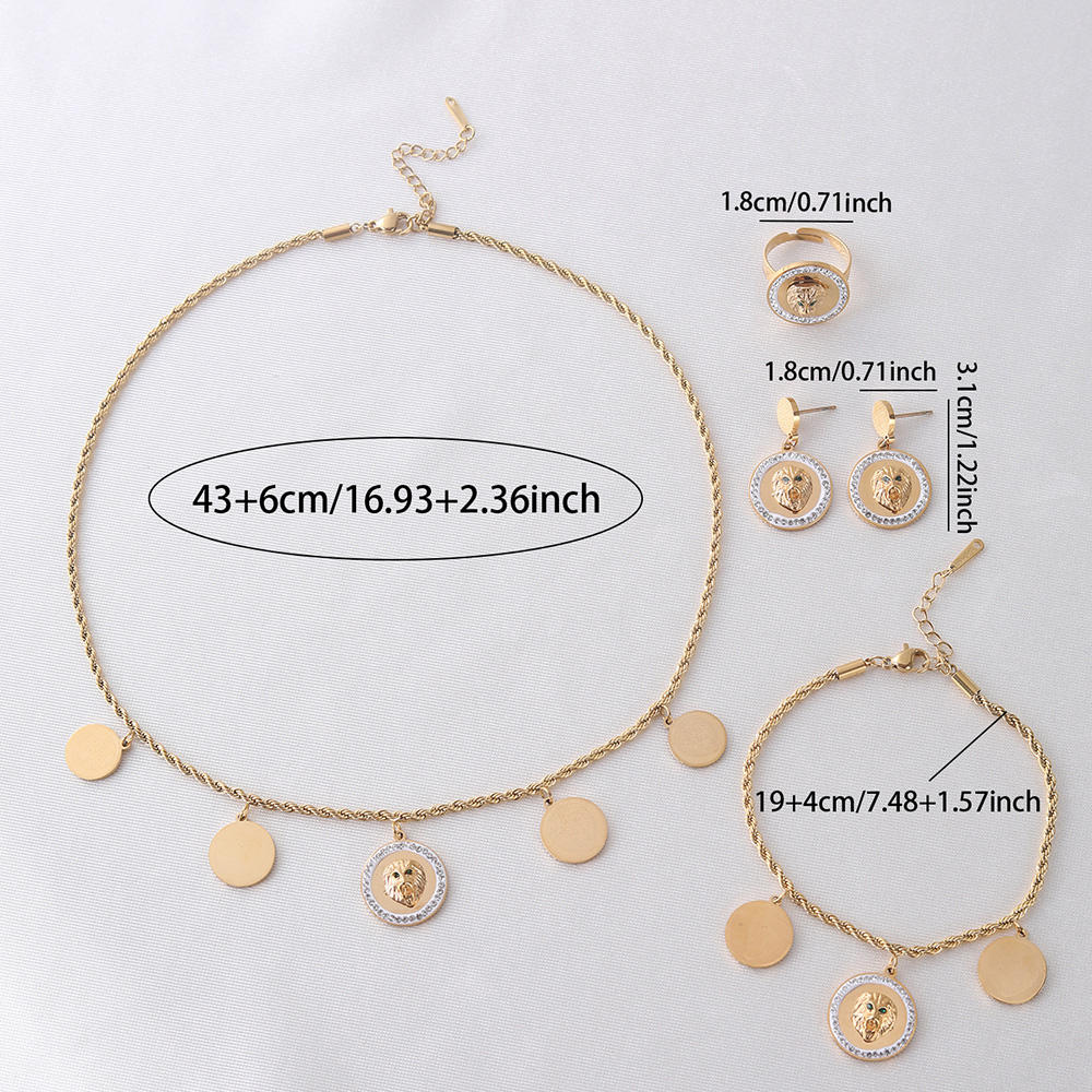 Lion Head Jewellery Set – 18K Gold-Plated with Zircon