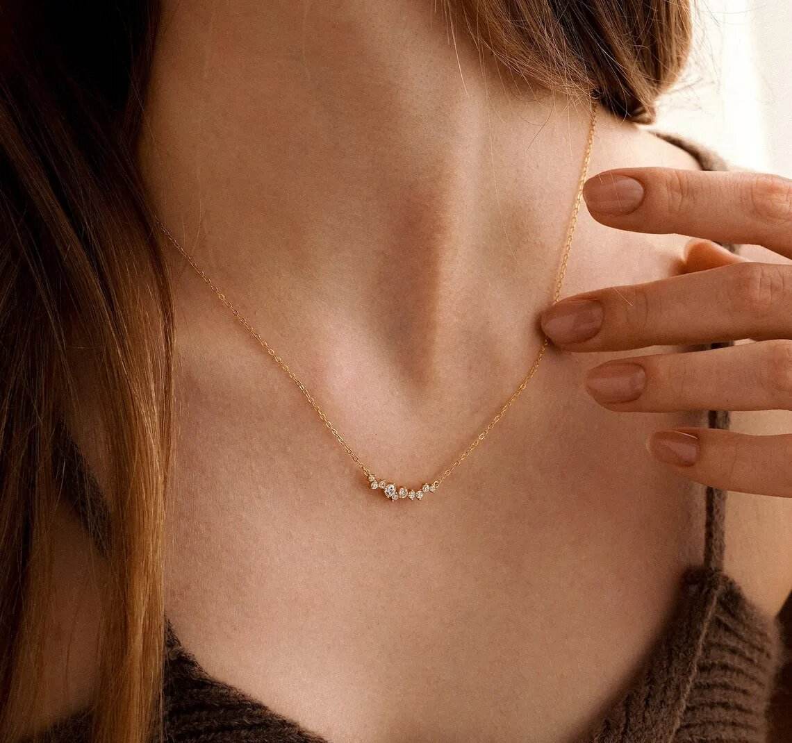 Diamond Row Necklace with Smile Pendant