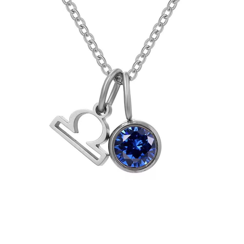 18K Gold-Plated Zodiac & Birthstone Pendant Necklace for Women