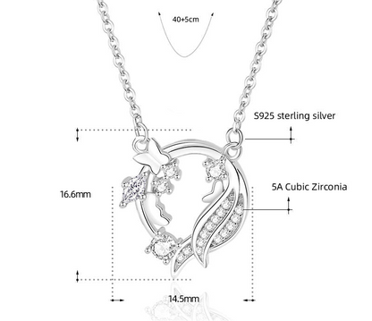 Butterfly & Blossom Silver Necklace | Pendant with Zircon Sparkle
