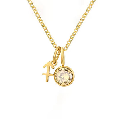 18K Gold-Plated Zodiac & Birthstone Pendant Necklace for Women