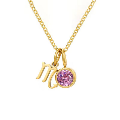 18K Gold-Plated Zodiac & Birthstone Pendant Necklace for Women