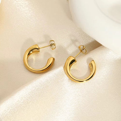 CC Shaped Stud Earrings - 18K Gold Plated Hoops Women