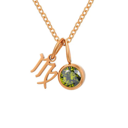 18K Gold-Plated Zodiac & Birthstone Pendant Necklace for Women