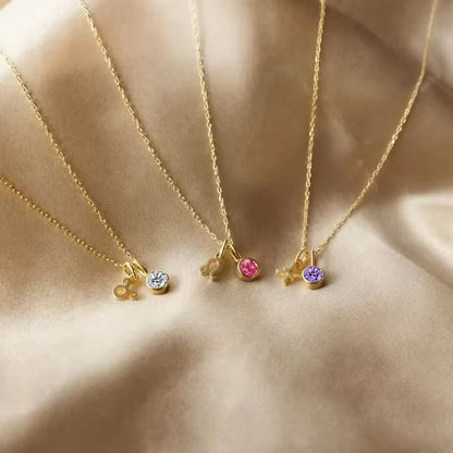 18K Gold-Plated Zodiac & Birthstone Pendant Necklace for Women