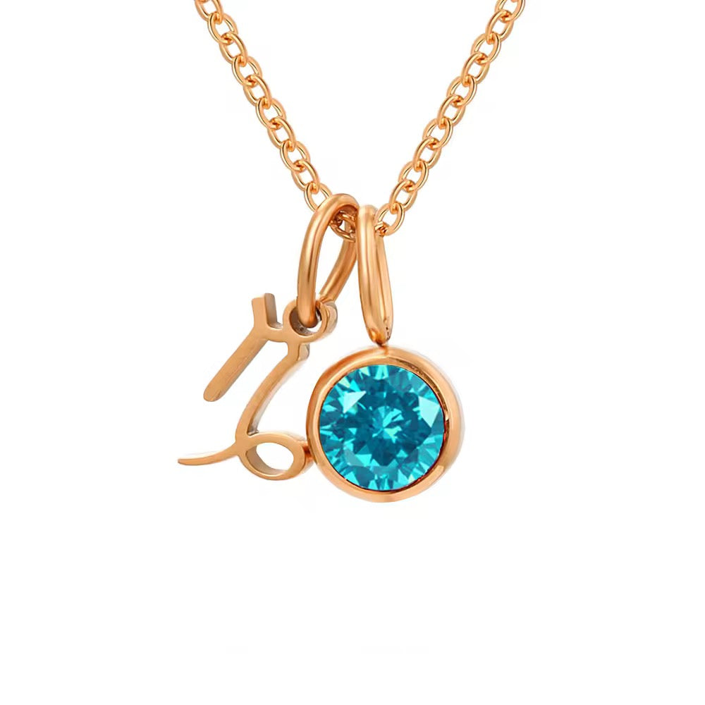 18K Gold-Plated Zodiac & Birthstone Pendant Necklace for Women