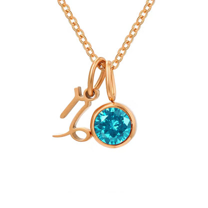 18K Gold-Plated Zodiac & Birthstone Pendant Necklace for Women