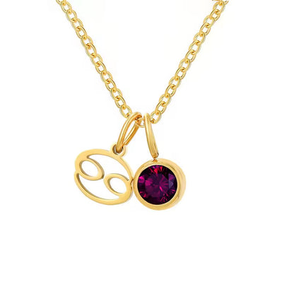 18K Gold-Plated Zodiac & Birthstone Pendant Necklace for Women