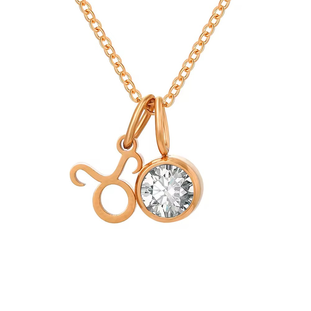 18K Gold-Plated Zodiac & Birthstone Pendant Necklace for Women