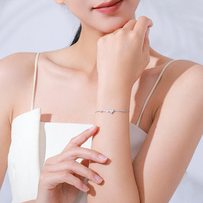 Sterling Silver Heart Zircon Link Chain Bracelet for Women