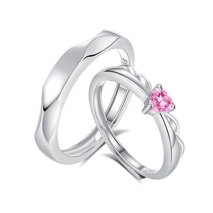 Elegant Couple Heart Adjustable Rings – 925 Sterling Silver