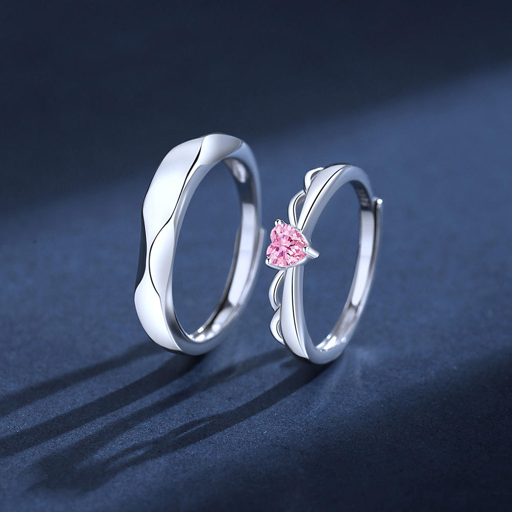Elegant Couple Heart Adjustable Rings – 925 Sterling Silver