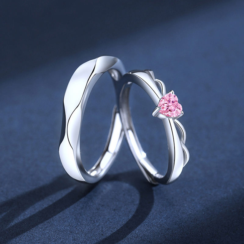 Elegant Couple Heart Adjustable Rings – 925 Sterling Silver