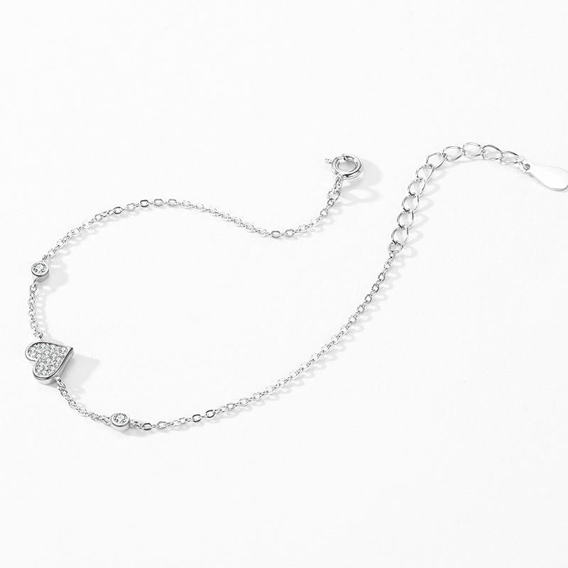 Sterling Silver Heart Zircon Link Chain Bracelet for Women