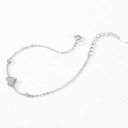 Sterling Silver Heart Zircon Link Chain Bracelet for Women