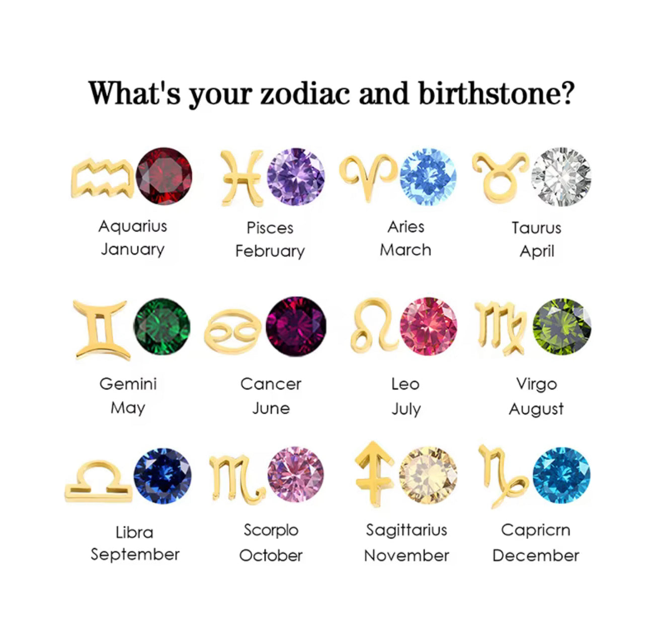 18K Gold-Plated Zodiac & Birthstone Pendant Necklace for Women