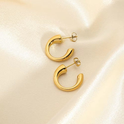 CC Shaped Stud Earrings - 18K Gold Plated Hoops Women