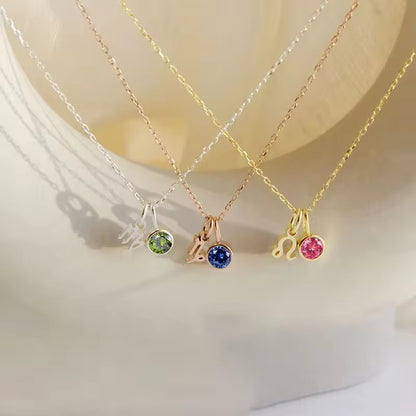 18K Gold-Plated Zodiac & Birthstone Pendant Necklace for Women