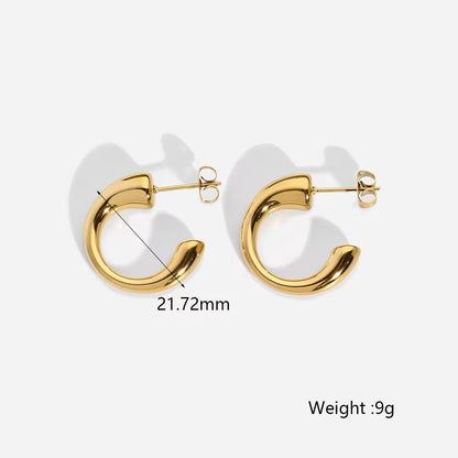 CC Shaped Stud Earrings - 18K Gold Plated Hoops Women
