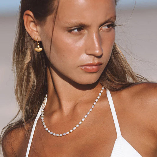 18K Gold-Plated Women's Necklace with Turquoise & Geometric Beads