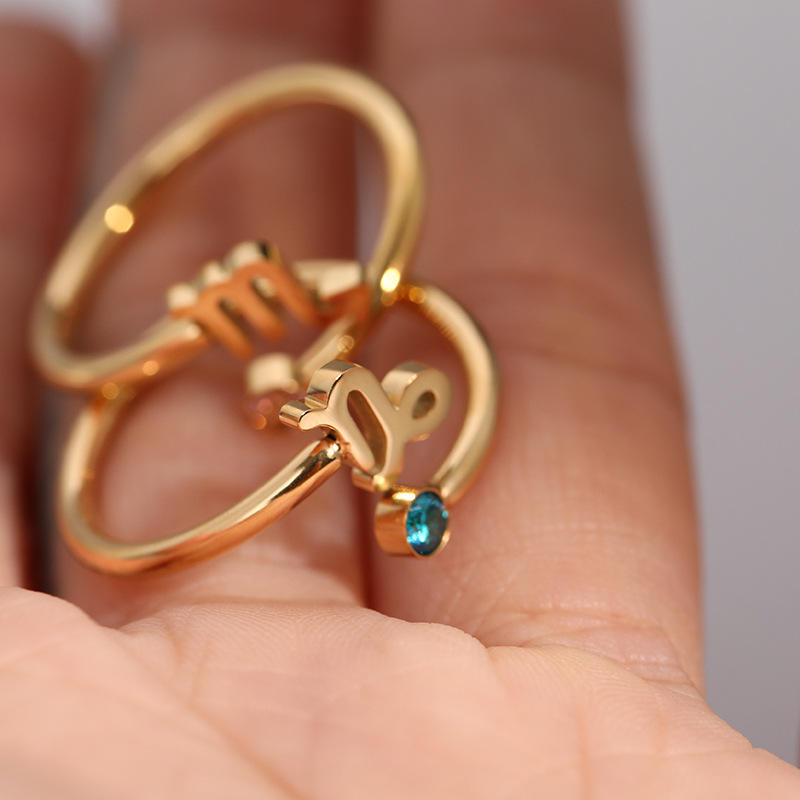 Gold Plated Zodiac Adjustable Rings – 12 Signs for Women