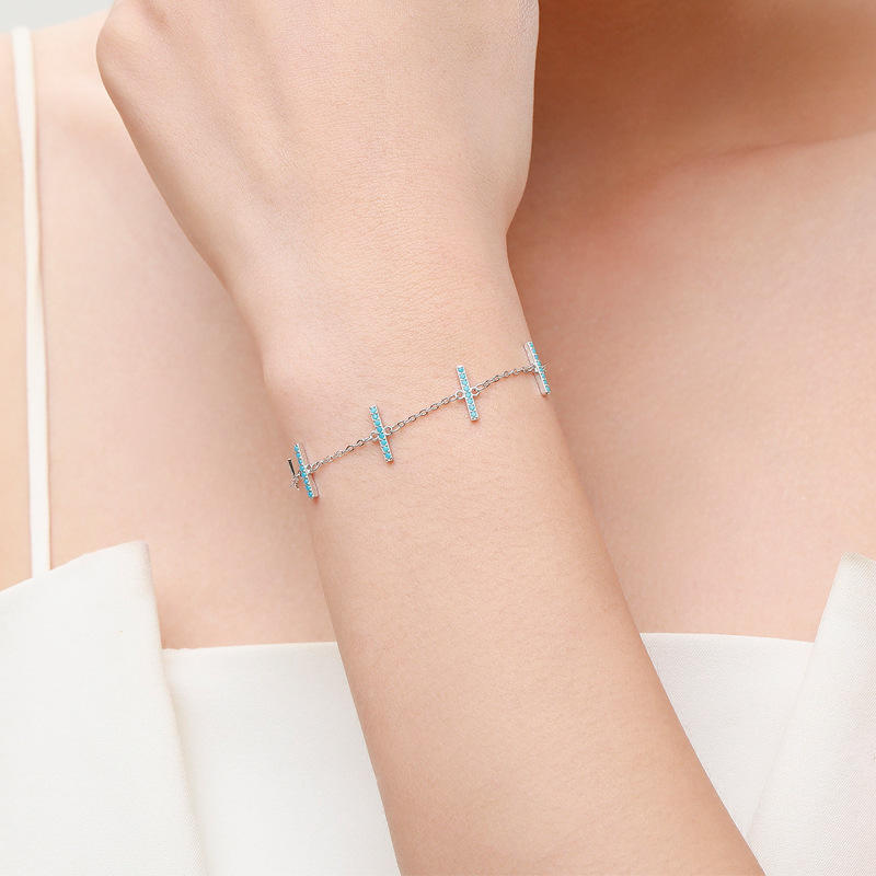 Sterling Silver Gold-Link Charm Bracelet with Turquoise & Geometric Design