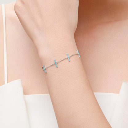 Sterling Silver Gold-Link Charm Bracelet with Turquoise & Geometric Design