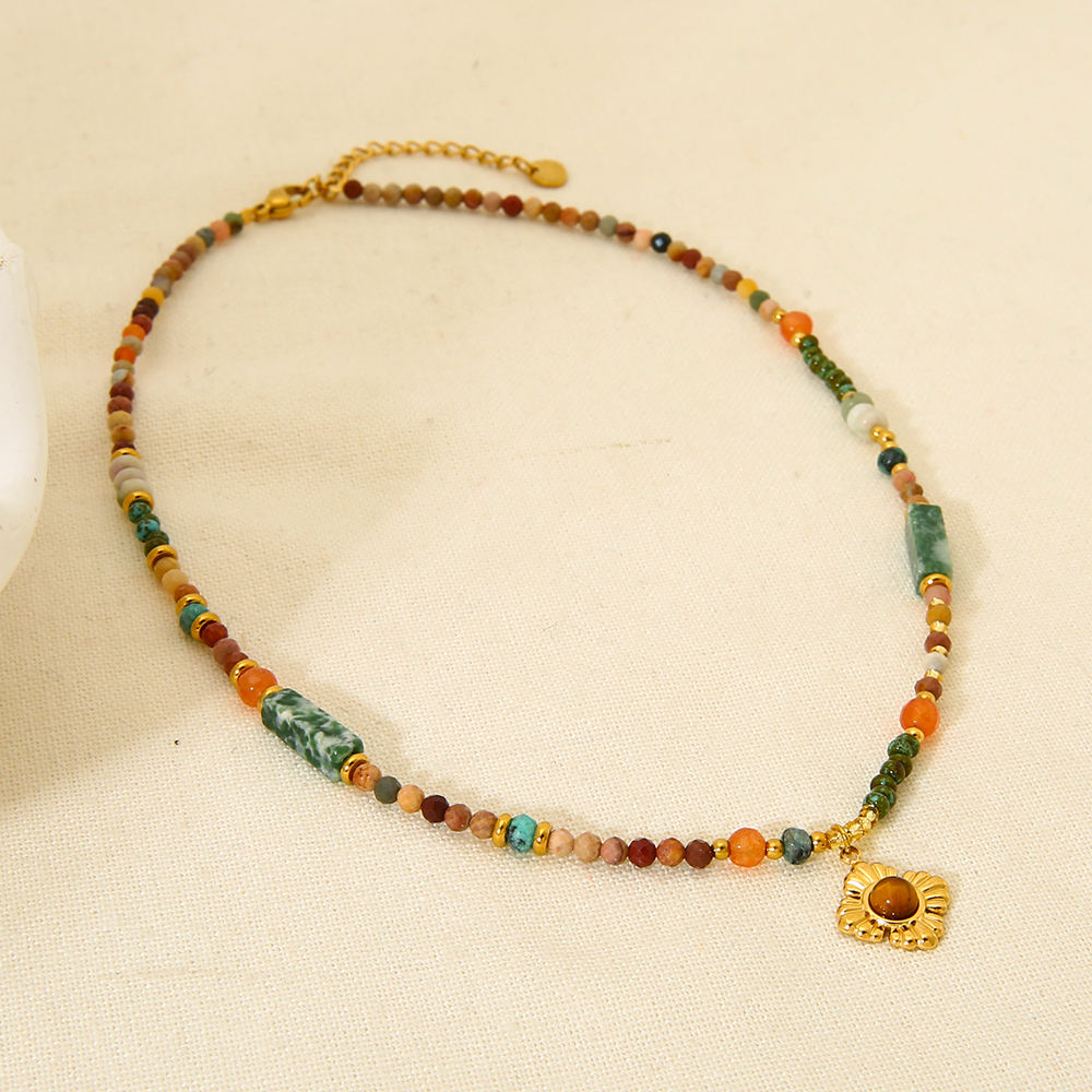 Mystiquè Tiger Eye Beaded Pendant Necklace – Gold Plated Stainless Steel