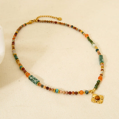 Mystiquè Tiger Eye Beaded Pendant Necklace – Gold Plated Stainless Steel