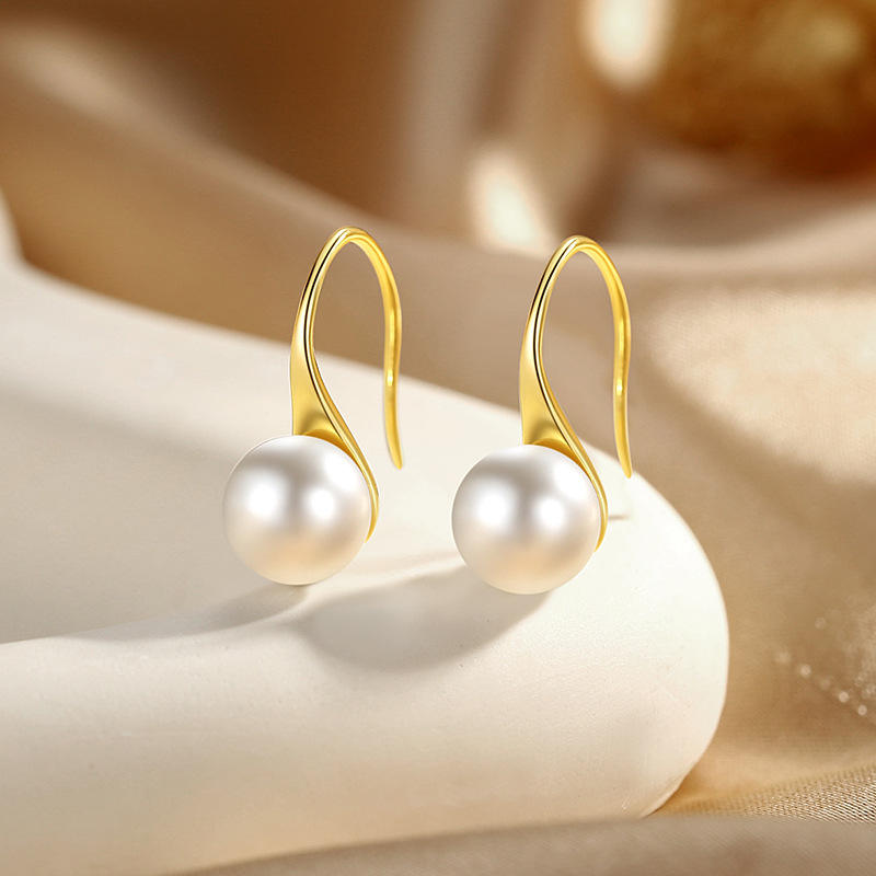 925 Sterling Silver & 18K Gold Plated Pearl Drop Earrings for Women
