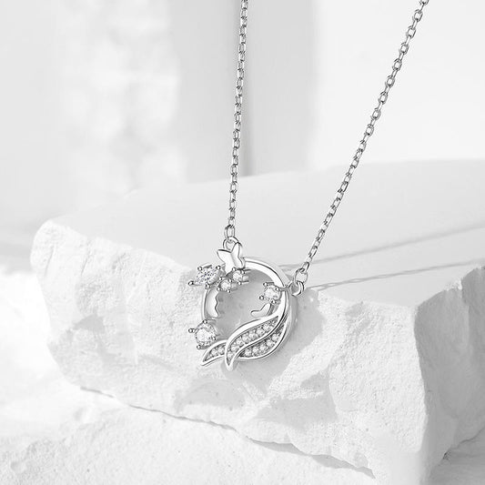 Butterfly & Blossom Silver Necklace | Pendant with Zircon Sparkle
