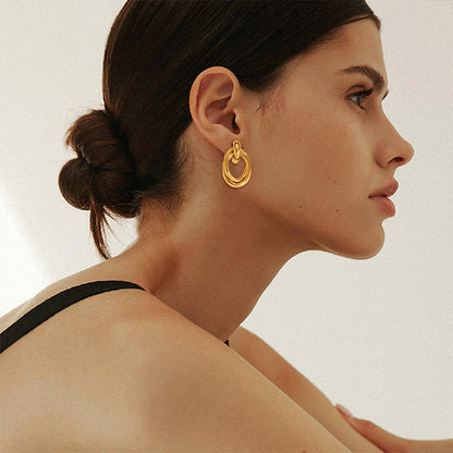 18K Gold Geometric Multi-Layered Drop Earrings
