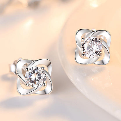 Delicate Four-Leaf Clover Studs in 925 Sterling Silver