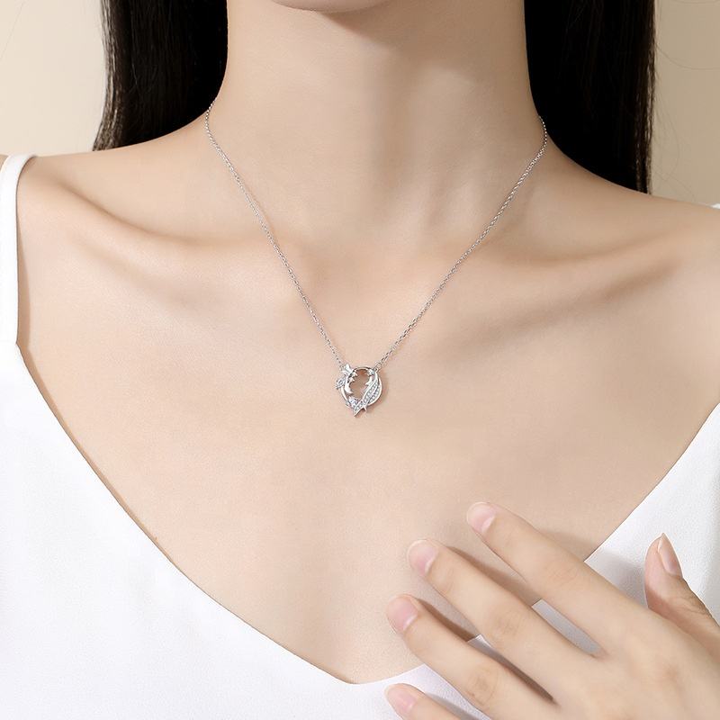 Butterfly & Blossom Silver Necklace | Pendant with Zircon Sparkle